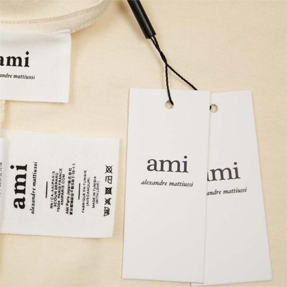 Ami Paris Chest Logo Cotton T-Shirt Cream - Picture 4 of 9